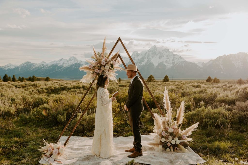 A couple getting married right outside of Grand Teton National Park