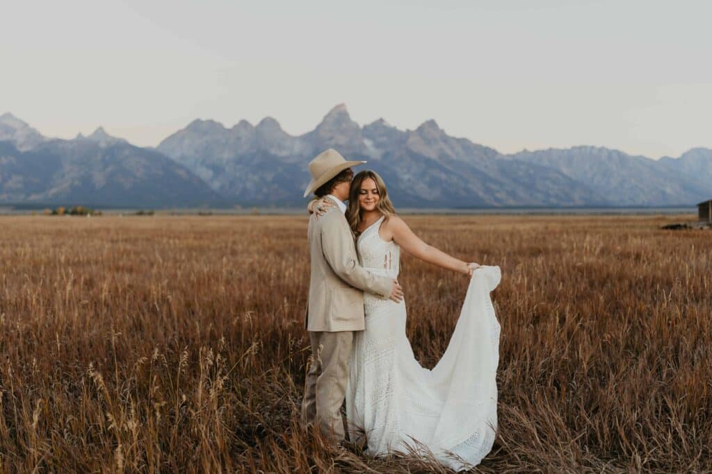 A bridal photo at Mormon Row during a Grand Teton National Park elopement