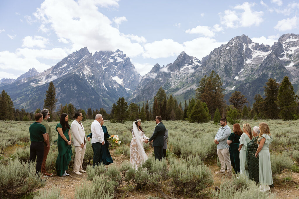 A wedding ceremony at Mountain View Turnout in Grand Teton National Park