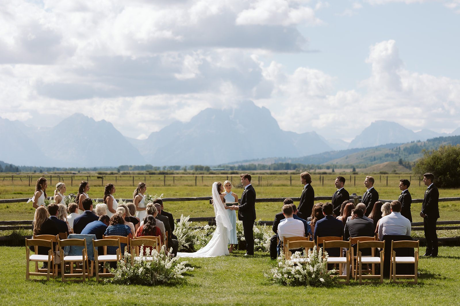 A couple during their wedding ceremony at diamond cross ranch in Jackson Hole, Wyoming