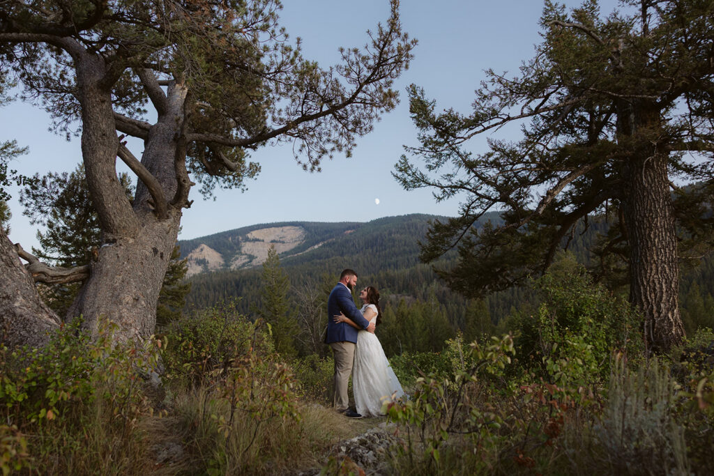 A couple after their wedding ceremony at The Wedding Tree in Jackson Hole, Wyoming