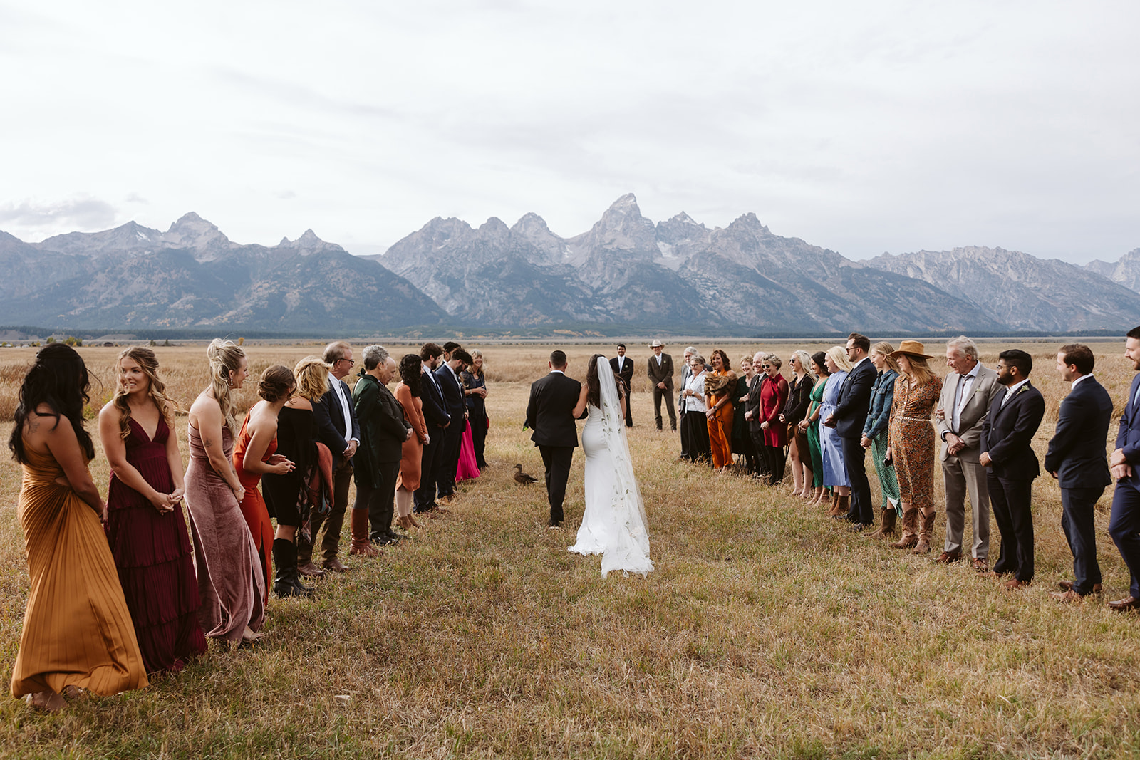 A wedding ceremony at Mormon Row North in Grand Teton National Park in September